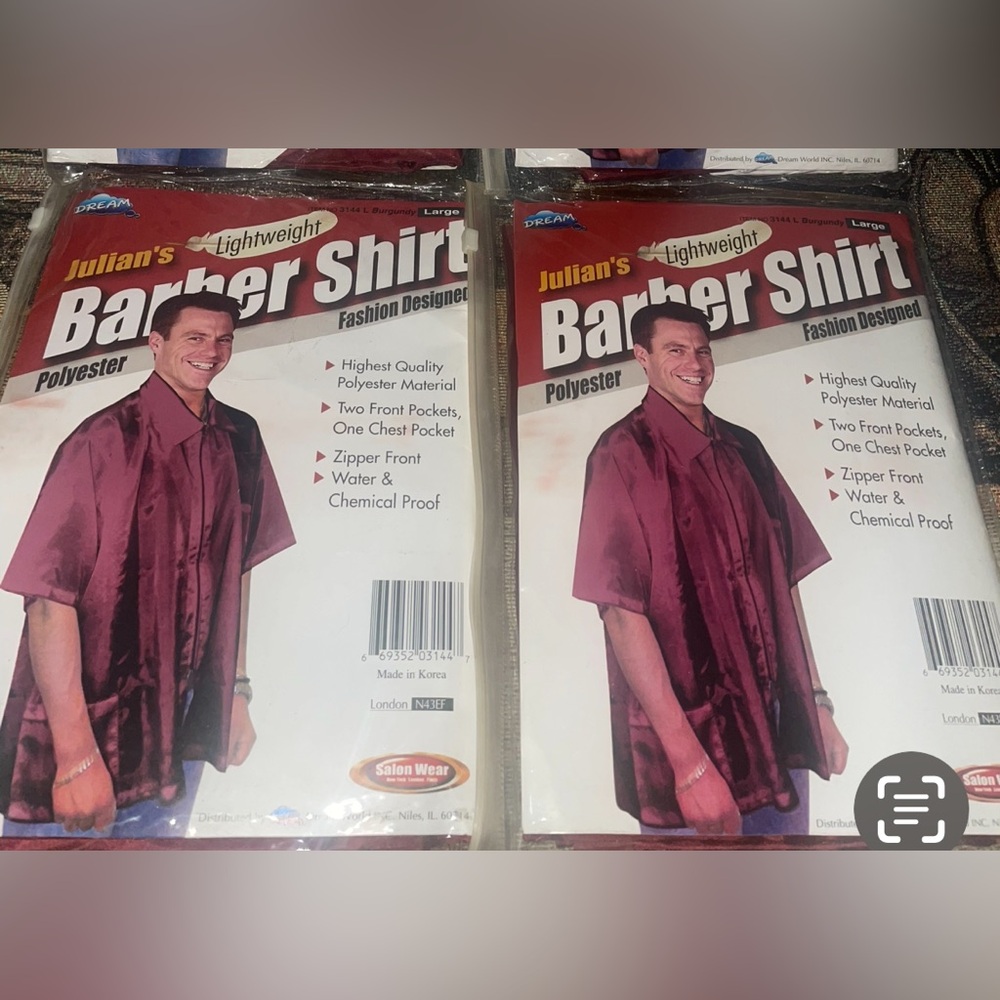Lot of 2 Dream World BARBER SHOP SHIRTS Stylists Salon Burgundy Size L NEW